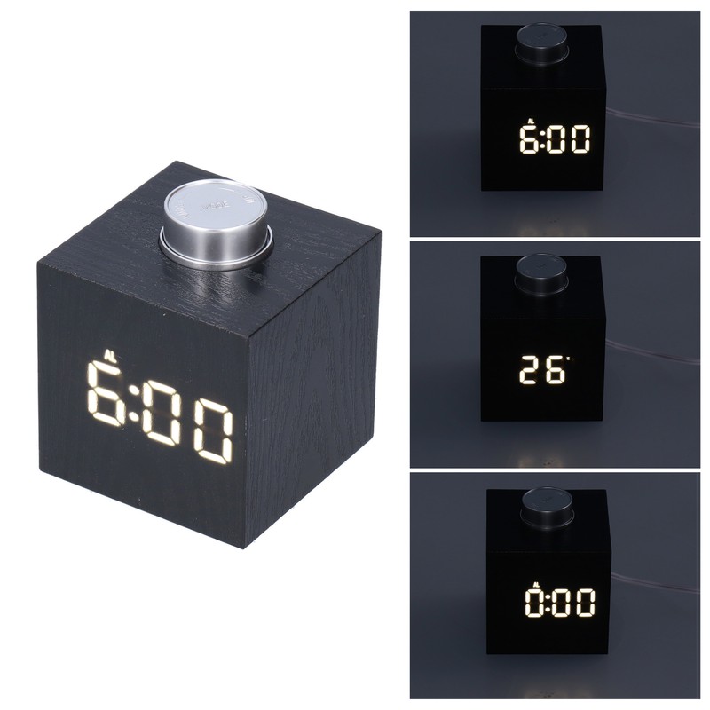 LED Knob Alarm Clock Digital Thermometer Display Imitation Wood Grain