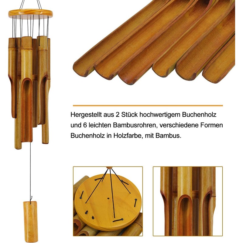 Bamboo Wind Chimes Outdoor,Wooden Wind Chimes with Melody Deep Tone,30"
