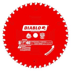 Diablo General Purpose Saw Blade for Wood - 8-1/2" Diameter, 40 ATB Teeth, 5/8" Arbor, .094" Kerf, 15° Hook Angle, .063" Plate, 9000 Max RPM - D0840S