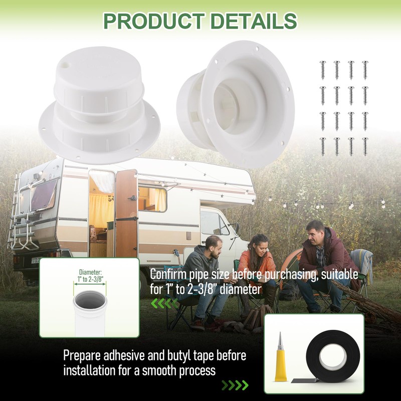 Janhemei RV Plumbing Vent Covers for Roof, 2 Pack White
