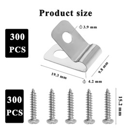 Fence Wire Clamps 300 Pieces, Stainless Steel Fence Clips with Self-Tapping Screws, Agriculture Fence Mounting Clips for 12-16 Gauge Wire Fence and Fences Made of Vinyl, Wood or Metal