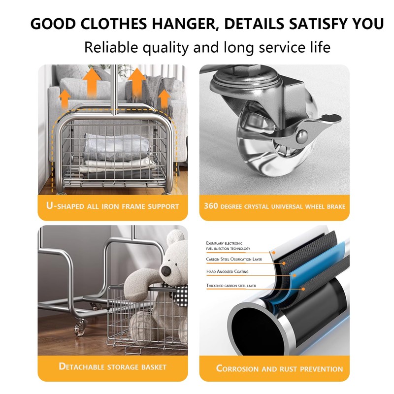 AUGMIRR Garment Rack With Storage Baskets,Clothing Rack for Hanging Clothes,