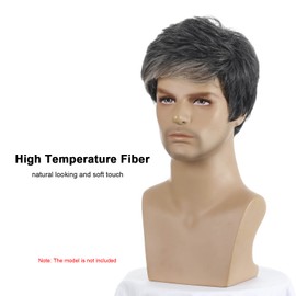 Hairpieces Fashionable Man Wig European and American Men's Fluffy Short Hair Natural Hairline Toupees Human Hair for Men with High Hairline or Thin Hair