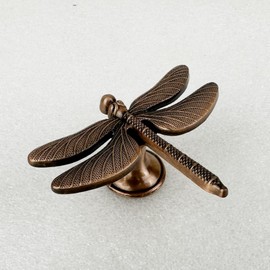 Elehere Pack of 10 Summer Cabinet Knob Handles Single Hole Natural Drawer Pulls for Dresser Closet Shift Furniture, Black Gold Antique Bronze Bathroom Summer Kitchen Decor (Dragonfly-Bronze)