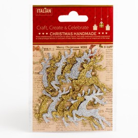 Silver Gold Glitter Reindeers Christmas Craft Festive Card Making Decoration (Pack of 12)