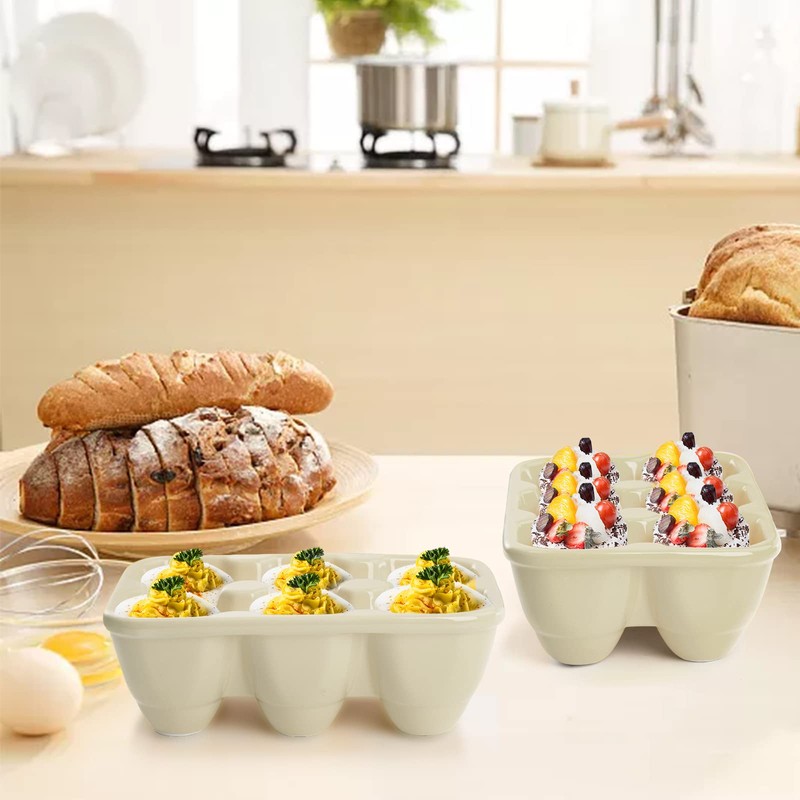 DEAYOU 3-Pack 18 Cups Ceramic Egg Tray, 6-Cup Porcelain Egg