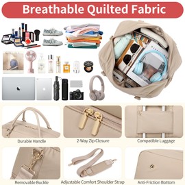 Wogarl Puffer Weekender Bags for Women Large Overnight Bag Weekend Travel Duffel Bag Carry on Shoulder with Shoe Compartment Canvas Toiletry Bag for Travel Business Gym2