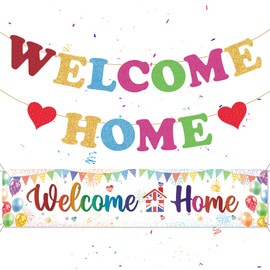 Welcome Home Letter Banner Colorful - Welcome Back Hanging Backdrop Military Relatives Returning Housewarming Decorations, Large Background Banners for Homecoming Family Party Indoor Outdoor