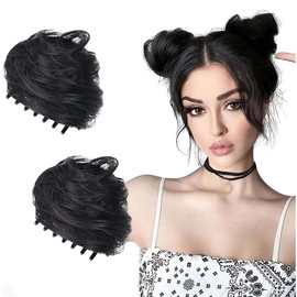 2pcs Claw Clip in Messy Bun Hair Piece Space Bun Hair Pieces Donut Synthetic Donut Chignon for Women Daily Party Hair Accessory