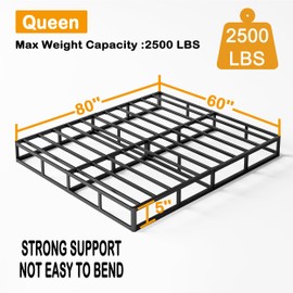 POOUPHV Box Spring Queen 5 inch only Low Profile Heavy Duty Metal Mattress Foundation Max Weight Capacity Strong Steel Structure Quiet Simple Assembly Extra-Strong Support No Noise Easy to Clean