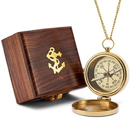 NKlaus 5 cm Compass with Chain Made of Brass Wooden Box Pocket Compass Orientation Location Compass 11661