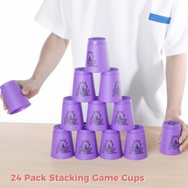 yeesport Sport Stacking Cups, 24pcs Sports Stacking Cups Speed Training Game for Challenge Competition Travel Party Gift for Kids and Adults (Purple & Red)