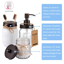 Komashr Mason Jar Bathroom Accessories Lids Set(4pcs) - Jar Not Included - Soap Dispenser,Toothbrush Holder, Apothecary Jars Lids for Regular Mouth Mason Jars - Rustproof Stainless Steel，Bronze
