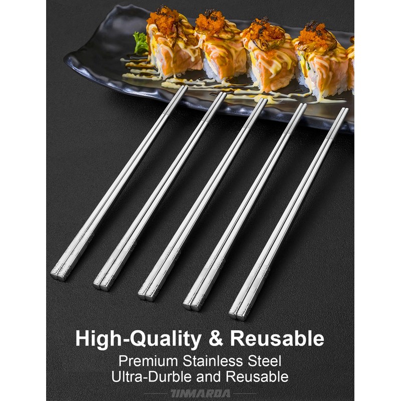 TINMARDA Metal Chopsticks Reusable 5 Pairs Stainless Steel Chopsticks Dishwasher