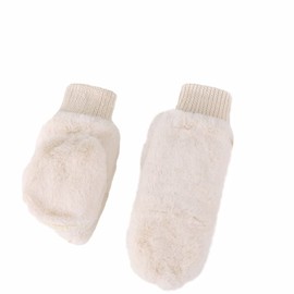 Laise Faux Fur Gloves, Cute, Mitten-Type, Fingerless Gloves, Knit, 2-Way, Folding Hood, Fluffy, Thick Lining Boa, Cold Protection, Outdoor, Beige
