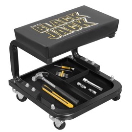 Torin TR6100W1 Blackjack Rolling Creeper Garage/Shop Seat: Padded Mechanic Stool with Tool Tray Storage, Black