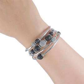 BULINLIN Turquoise Beaded Chakra Bangle Bracelet, Silver Layered Jewellery Wrap Bracelet with Natural Stone Birthday Gift for Women(Lava stone)