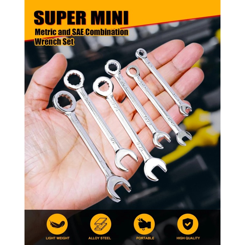 THYENTUL 20Pcs Small Wrench Set Mini Metric & SAE Ignition