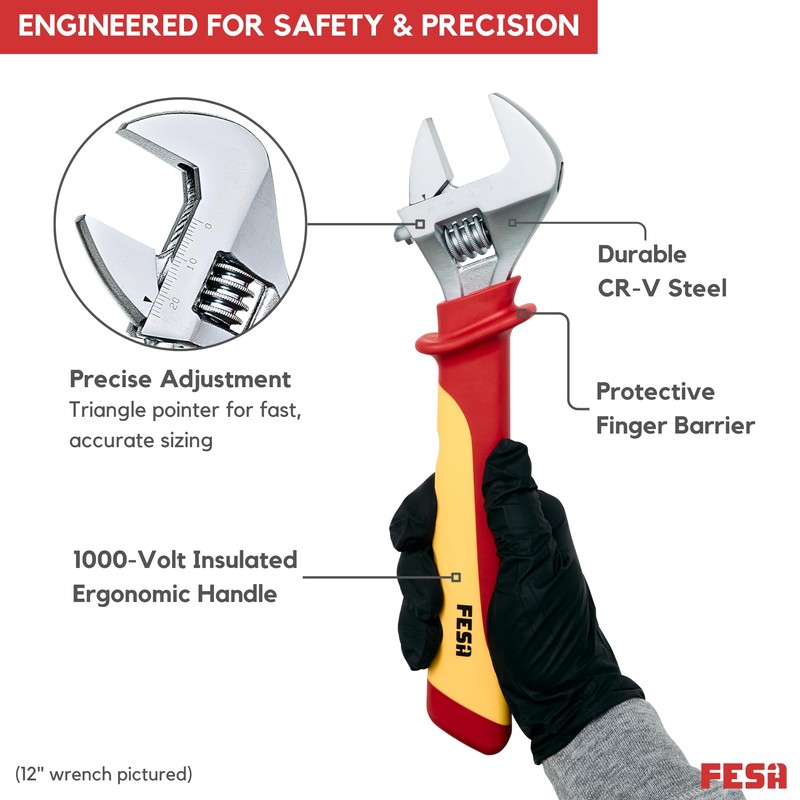 FESA Insulated Adjustable Wrench Set - 3-Piece 1000V Insulated Tool