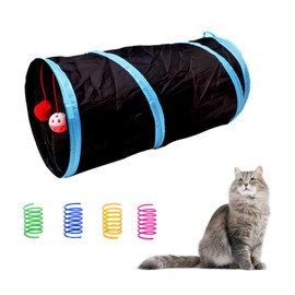 Andiker 5-Piece Cat Play Set: Collapsible Cat Tunnel & 4 Spring Toys with Interactive Sound, Paper Tube & Soft Ball (Black)