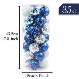 Valery Madelyn 35ct 70mm Winter Wishes Silver and Blue Christmas Ball Ornaments Decor, Shatterproof Christmas Tree Ornaments for Xmas Decoration