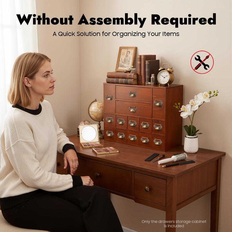 14-Drawer Apothecary Cabinet, Card Catalog Cabinet for Desktop Organizer