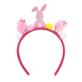 XIELIME Pink Bunny Headband for Women Cute Chick Hair Bands for Women Easter Spring Hair Accessories Plush Hair Hoop for Egg Hunts and Parties