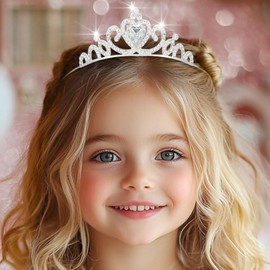 Kilshye Rhinestone Girls Tiara Silver Small Princess Tiaras and Crowns Crystal Birthday Headband for Costume (Silver, Free Size)