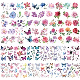 Rosymormor 62 Sheets Butterfly Flowers Temporary Tattoo for Women Children Girls 180+ Pattern Temporary Stickers Adult Waterproof Body Art Makeup Ephemeral Fake Tattoo