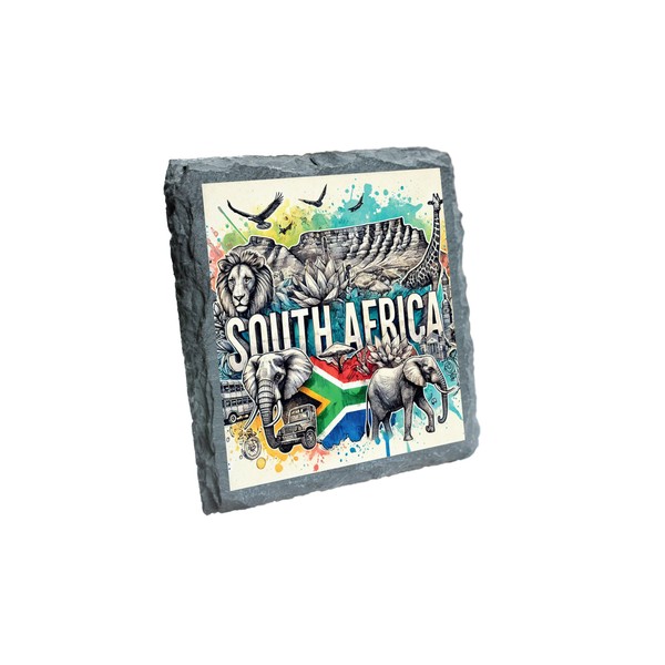 South Africa Wildlife and Landmarks Slate Coaster with Elephant, Lion,