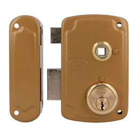 Amig - Overfill Lock Left with Locking Lever and Tongue for Wooden Doors Model 75UN | 76 x 120 mm | Security Round Cylinder | Golden Steel