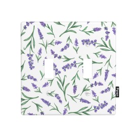 Pznen Lavender Double Toggle Covers Lilac Purple Floral Green Leaves 2 Gang Wall Plate Decorative Light Switch Covers Bathroom Bedroom Home Kitchen
