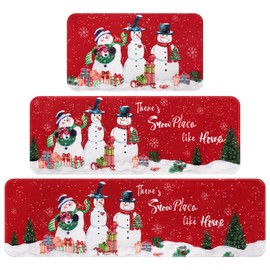 FRAMICS Christmas Kitchen Mat 3 Pcs, Winter Snowman Christmas Rugs for Kitchen Floor, Christmas Tree Kitchen Rugs Non Slip Washable, Christmas Decorations, Gift, 18" x 60" + 18" x 48" + 18" x 30"