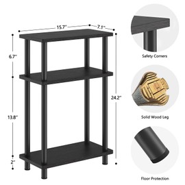 Apicizon Small Narrow Side Table, 3-Tier Skinny End Table with Storage Shelf, Slim Nightstand Bedside Table for Small Spaces, Living Room, Bderoom, Black