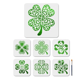 MAYJOYDIY 7 Pcs Four Leaf Clover Stencil Lucky Clover Art Stencils 11.8×11.8/5.9×5.9inch St Patrick's Day Craft Stencils with Paint Brush for Craft on Window Wall Home Party Decor