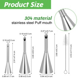 Wanmu Cream Filling Piping Tip, 3PCS Long Puff Nozzle Tips with 50 Disposable Pastry Piping Bags & Injector Tip Cleaning Brush for Donuts, Cupcakes, Cream Puffs