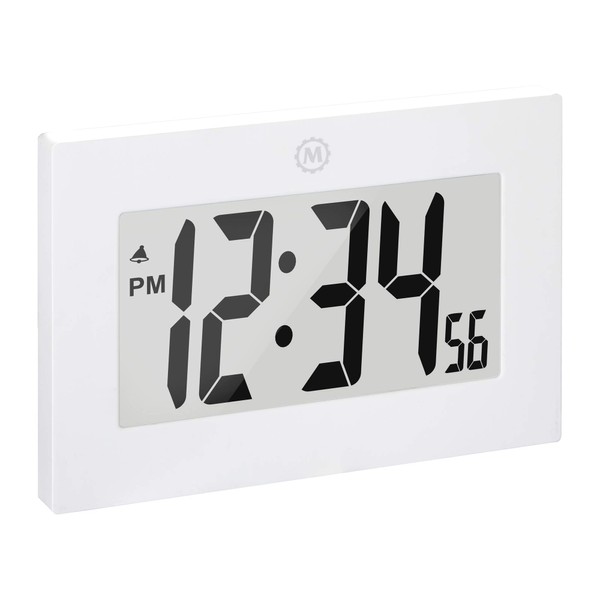 Marathon Large Digital Wall Clock with Fold-Out Table Stand. Size is 9 inches with Big 3.25 Inch Digits. Batteries Included - CL030064WH - (White)