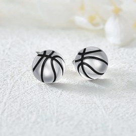 Basketball Stud Earrings 925 Sterling Silver Basketball Sports Jewelry Gifts for Women Girls, Sterling Silver