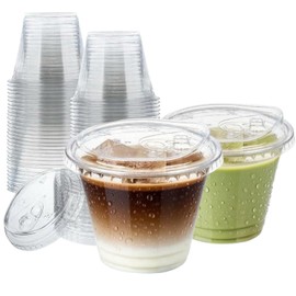 botogift 25 Sets- 9 oz Clear Plastic Cups with Strawless-Sip-Lids, Disposable Cup Plastic Iced Coffee Cups for Cold Drinks, Smoothies and Juices
