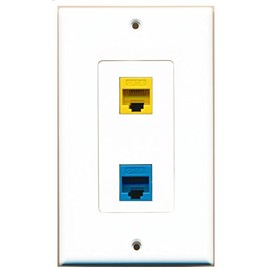 RiteAV 1 Port Cat6 Ethernet Yellow 1 Port Cat6 Ethernet Blue Wall Plate Oversized Jumbo MIDI
