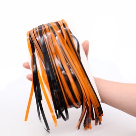 TOPWAYS 2PCS Halloween Tinsel Curtains, Orange Black Foil Fringe Curtains, 1m X 2.5m Metallic Foil Curtain, Halloween Party Streamers Door Hanging Decorations for Halloween Wall Party Supplies
