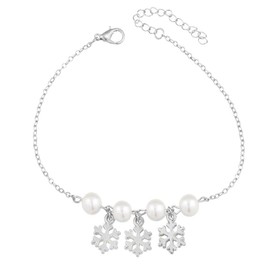 Edary Boho Tassel Snowflake Anklets Gold Ankle Bracelets Pearl Anklet Chain Beach Foot and Hand Chain Jewelry for Women and Girls