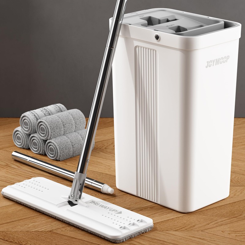 JOYMOOP Mop and Bucket with Wringer Set, White Flat Squeeze