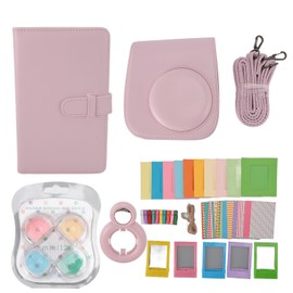 Yoidesu Funda Protectora para Cámara Mini 11 12, Funda de Cuero PU con Correa Ajustable, Capacidad para 108 Fotos, álbum, Espejo Selfie y Filtros (Rosa Claro)