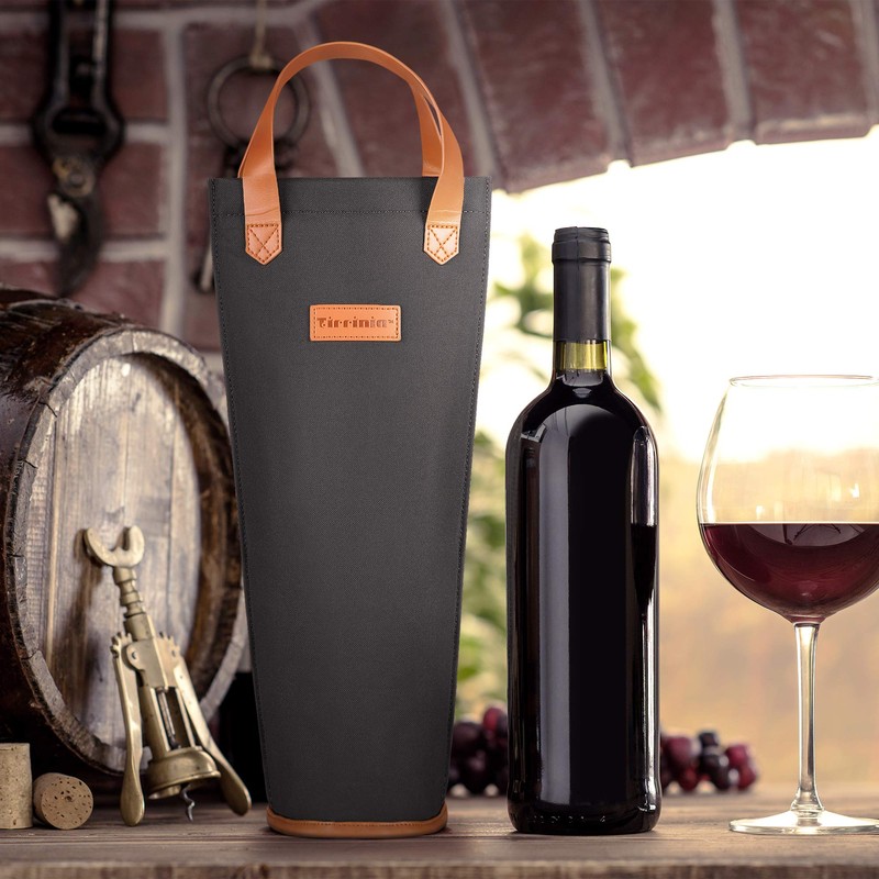 Tirrinia Single Wine Carrier Tote, Insulated Wine Cooler Bag for