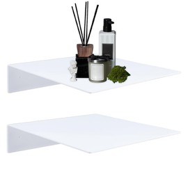DICOSMETIC 2 Sets Acrylic Floating Shelf White Wall Shelves 10.6x10.3x2.6inch Wall Mounted Display Shelf for Collectibles, Blocks, Home Décor, Mini Plants, Bathroom Organizer