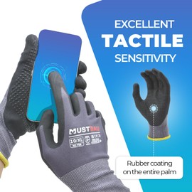 Mustbau 3 Pairs Safety Work Gloves Breathable Nitrile Coated Gloves,Knit Nylon Protective Gloves,Abrasion,Dexterity, Touch Screen, for Most Kinds of Jobs-XL