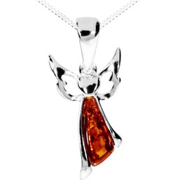 Necklace with Pendant - Small Angel - Silver 925/000 - Amber, Sterling Silver, Amber