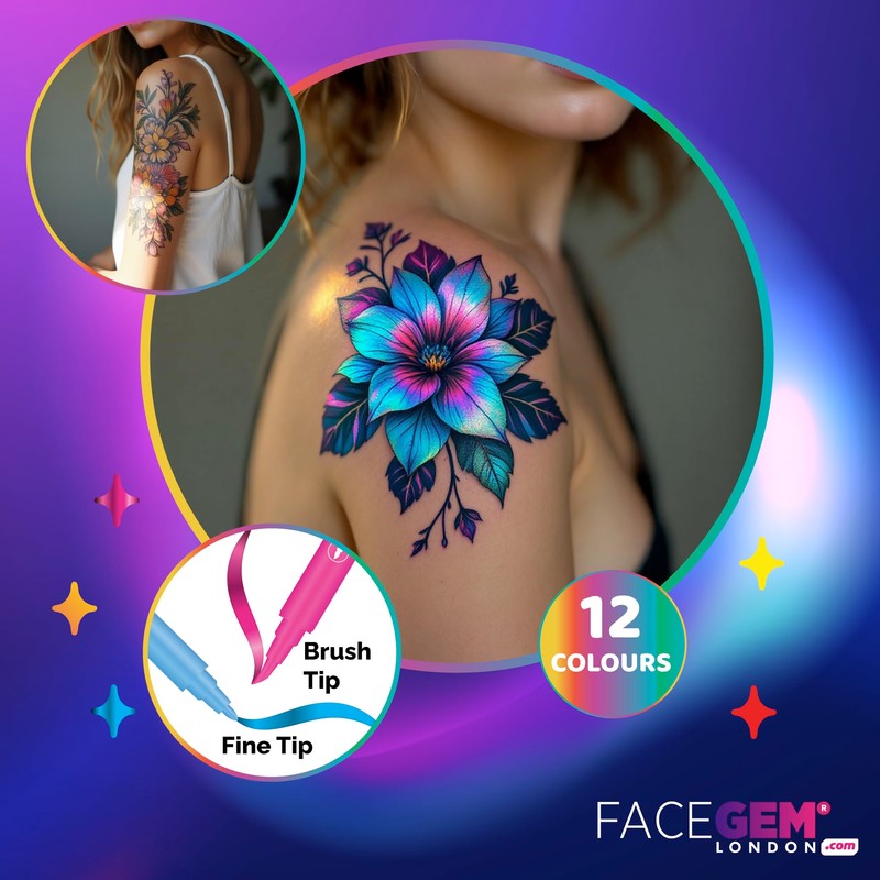 12 Metallic Temporary Tattoo Markers for Skin – Create Temporary
