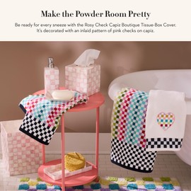 MACKENZIE-CHILDS Boutique Square Capiz Tissue-Box Cover, Decorative Tissue Holder, Pink-and-White Rosy Check